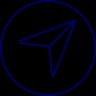 A simple dark blue icon of a paper plane enclosed within a circle on a black background.