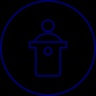 A simple silhouette of a person standing behind a podium.