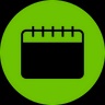 A simple black calendar icon on a green background.