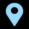 This image depicts a blue location pin icon.