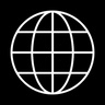 A white globe with grid lines on a black background.