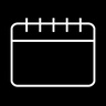 A simple white calendar icon on a black background.