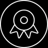 This is a black and white icon of a badge with a ribbon.