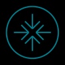 A modern logo featuring a geometric design in a circular format.