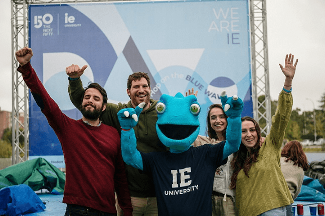 IE student group with Camil, the university mascot