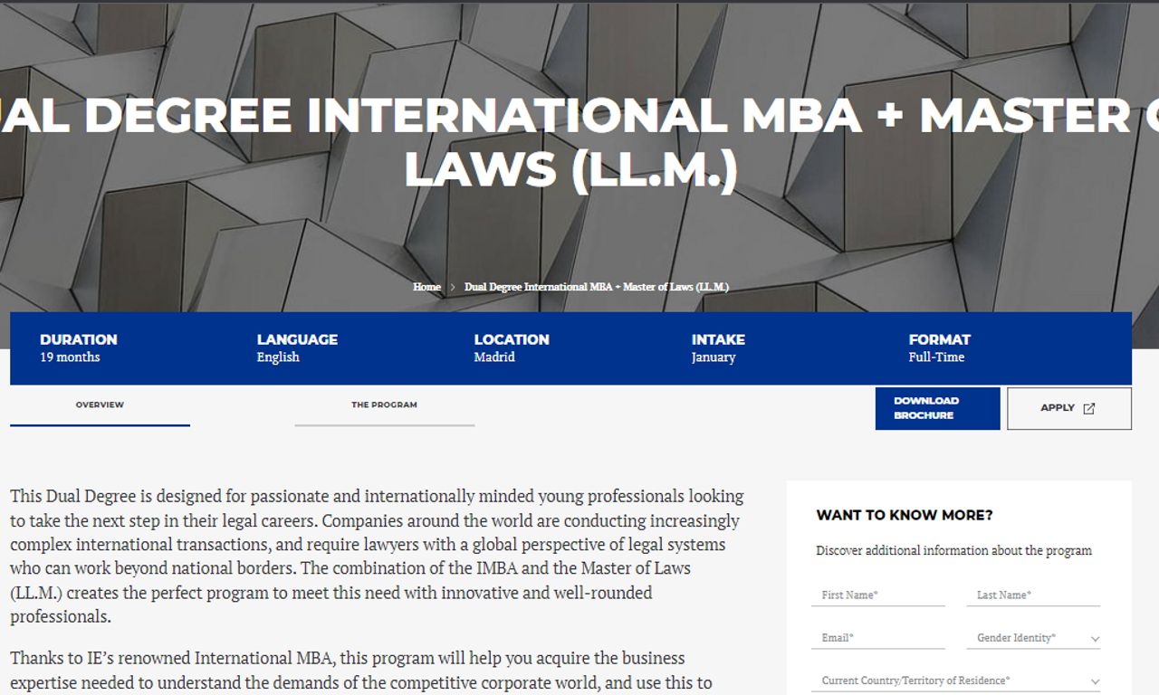 Admissions IMBA + Master of Laws (LL.M) IE