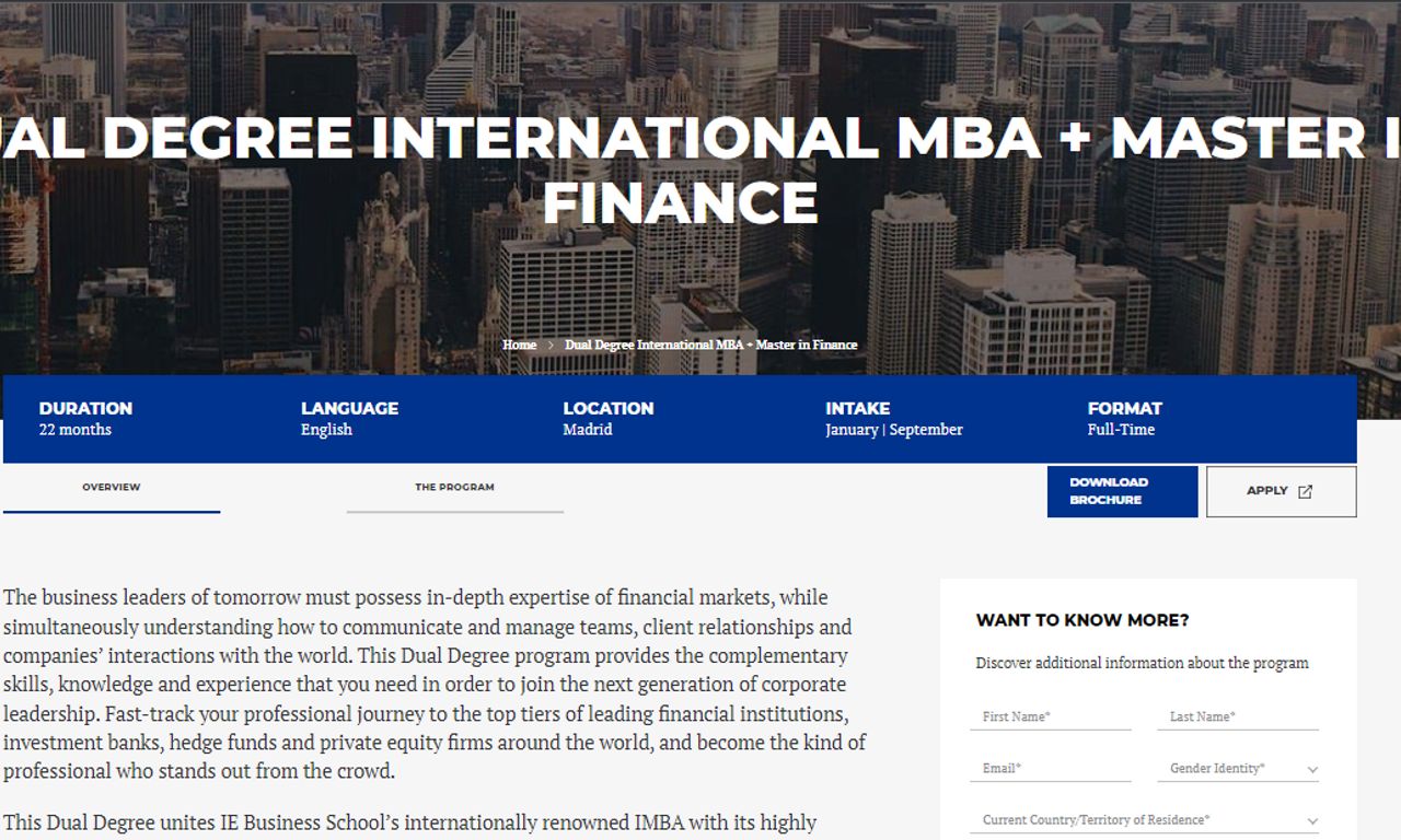 International MBA + Master in Finance IE Dual Degree