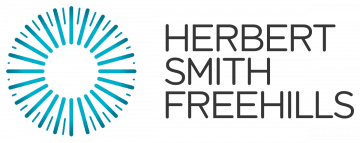 Logo of Herbert Smith Freehills featuring a blue circular design and the company name in white text.
