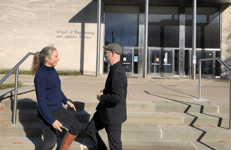 Acting Dean David Goodman meeting last week with Professor Sigrid Adriaenssens, director of the Form Finding Laboratory, in the Department of Civil and Environmental Engineering at  Princeton University