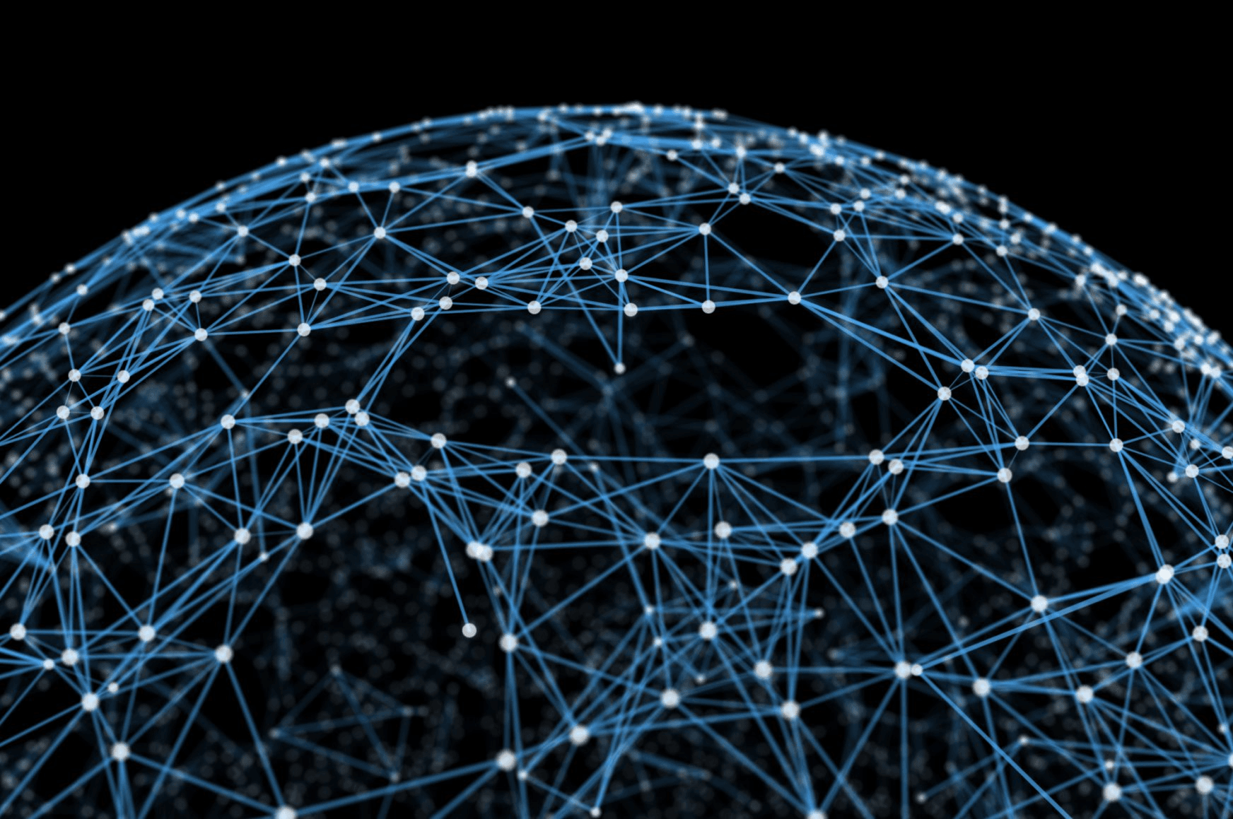 A digital image of a blue network sphere on a dark background reflecting a concept of global connectivity.