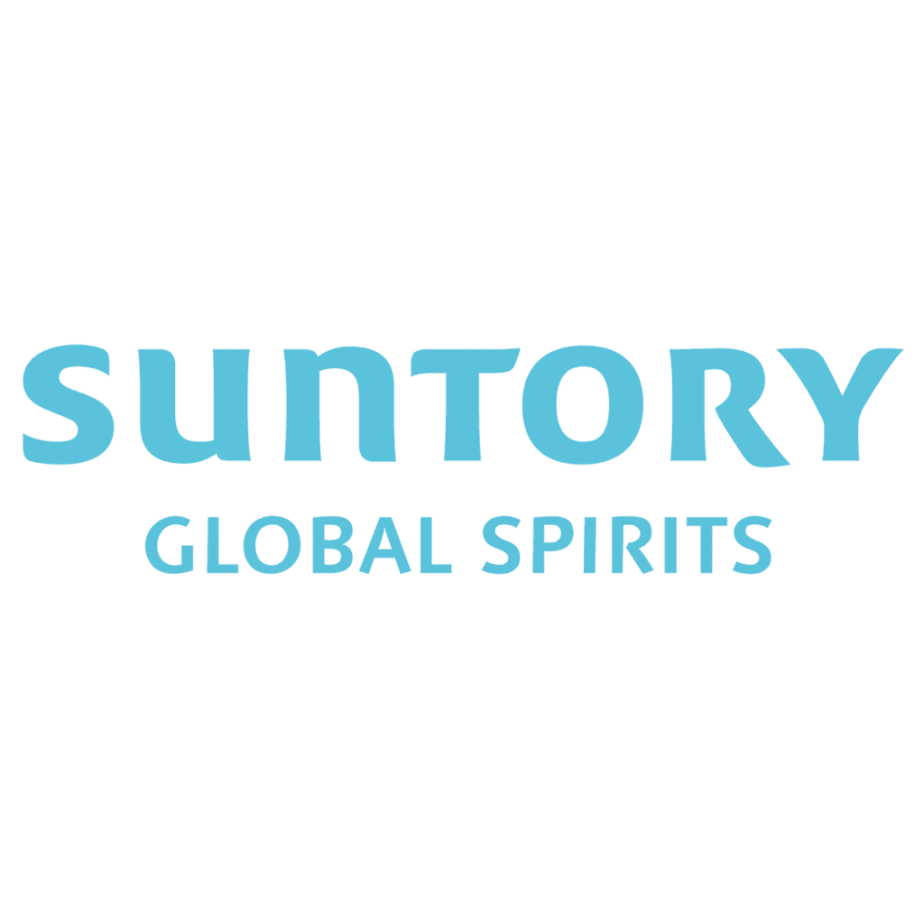 The logo of Suntory Global Spirits features light blue text on a white background.